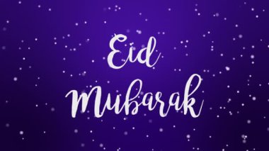 Pırıltılı Bayram Mübarek tebrik kartı video animasyonu. Mor arkaplanda titreşen el yazısı ve simli parçacıklar..