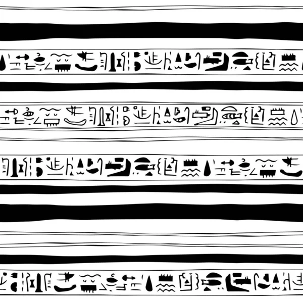 Black White Hand Drawn Seamless Pattern Border Symbols Similar Egyptian — Stock Vector