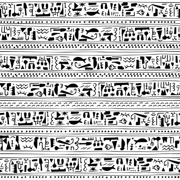 以类似埃及象形文字的手绘符号 无缝图案为特色的吸引人的矢量艺术品 为各种应用增添了神秘感和历史情趣 — 图库矢量图片