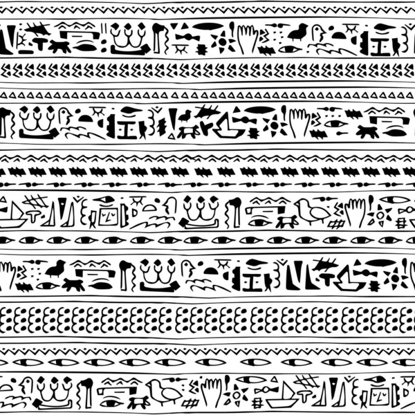 Starověký Egypt Láká Monochromatický Bezešvý Vzor Ručně Kreslenými Symboly Připomínajícími — Stockový vektor