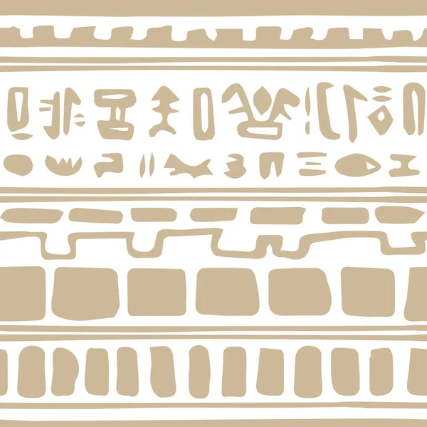 Бохо Бежевый Белый Вектор Бесшовный Монохромный Рисунок Границы Египетскими Символами — стоковый вектор