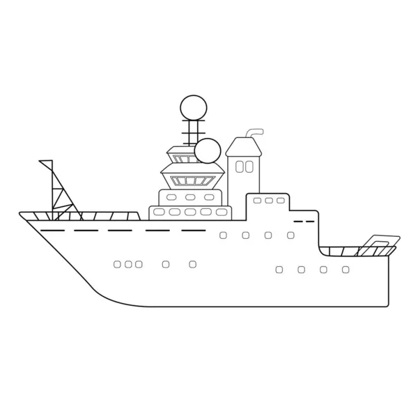 Черно Белое Глубоководное Исследовательское Судно Экспедиционное Приключение Исследование Плавучий Корабль — стоковый вектор