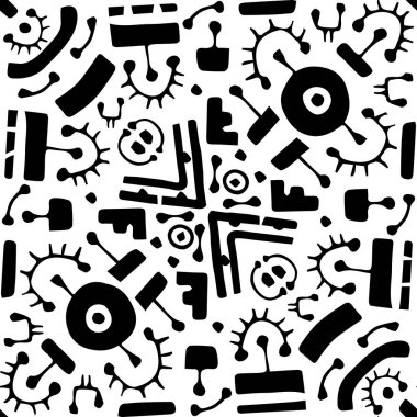 Siyah, beyaz, soyut el, kusursuz kabile deseni çizilmiş. Vektör etnik monokrom aztec tasarımı. Fantezi sembolleri