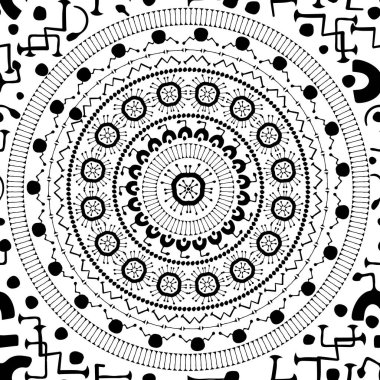Mandala çizgisinde iz yok. Renklendirme kitabı veya poster için kullanılabilecek siyah beyaz geometrik arkaplan