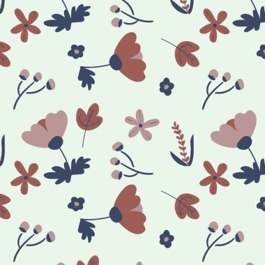 Trendy Hand, Wild Meadow çiçekleri, çiçek desenli resimli kusursuz desen taşıyıcı tasarımı, moda, kumaş, tekstil, duvar kağıdı, kapak, ağ, ambalaj ve tüm baskıları çizdi. resimleme