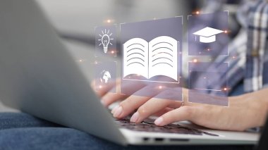 Küresel Bağlantı Teknolojisi Grafik Kavramı Öğreniliyor. Uzaklık öğrenme çevrimiçi eğitim web sayfası