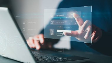 Kişisel kullanıcı verilerine erişim için parola, giriş ve parola, siber güvenlik kavramı, veri koruması ve güvenli internet erişimi, siber güvenlik