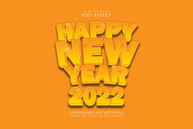 Mutlu yıllar 2022 Düzenlenebilir metin efekti 3 boyutlu kabartma çizgi film biçimi