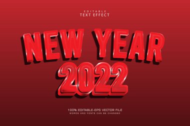 Yeni yıl 2022 düzenlenebilir metin efekti 3 boyut modern stili kabartma