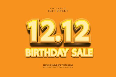 12.12 doğum günü indirimi düzenlenebilir metin efekti 3 boyutlu kabartma modern stili