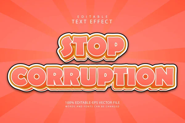 Detener Corrupción Editable Efecto Texto Dimensión Relieve Estilo Dibujos Animados — Archivo Imágenes Vectoriales