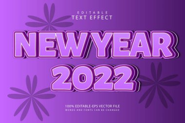 Yeni yıl 2022 düzenlenebilir metin efekti 3 boyut kabartma biçimi