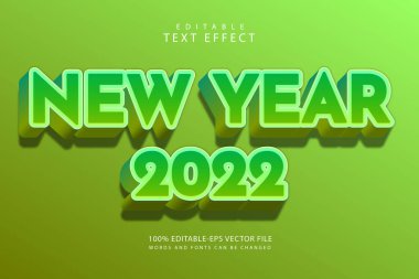 Yeni yıl 2022 düzenlenebilir metin efekti 3 boyut modern stili kabartma