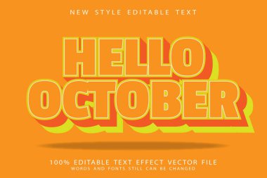 Merhaba Ekim düzenlenebilir metin efekti modern stili kabartma