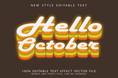 Merhaba Ekim düzenlenebilir metin efekti modern stili kabartma