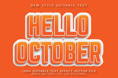 Merhaba Ekim düzenlenebilir metin efekti modern stili kabartma