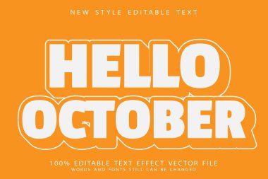 Merhaba Ekim düzenlenebilir metin efekti modern stili kabartma