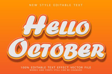 Merhaba Ekim düzenlenebilir metin efekti modern stili kabartma