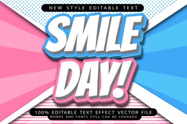 Gülümseme Günü düzenlenebilir metin efekti çizgi film tarzını kabartma