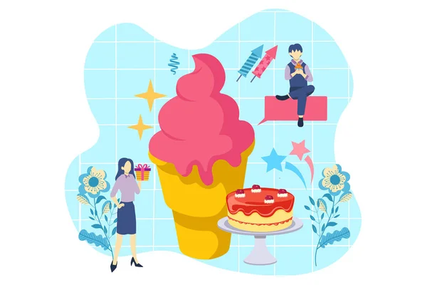 Birthday Celebration Flat Design Illustration — Stock Vector