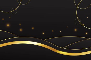 Siyah lüks arka plan dalgası ve çember şekli siyah ve altın eğimli