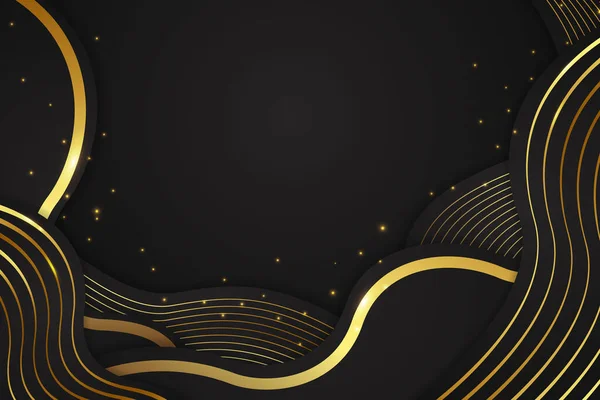 Černá Luxusní Pozadí Vlna Překrývající Tvar Zlatým Černým Gradientem — Stockový vektor
