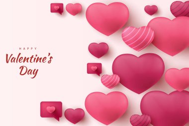 Sevgililer Günü 'nüz kutlu olsun. Kırmızı, pembe ve beyaz renkli arka plan ve element.