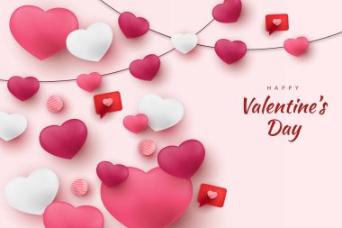 Sevgililer Günü 'nüz kutlu olsun. Kırmızı, pembe ve beyaz renkli arka plan ve element.