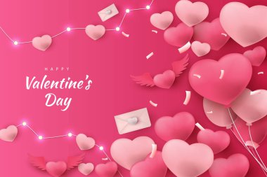 Sevgililer Günü 'nüz kutlu olsun. Arka plandaki kalpler ve pembe renkli element.