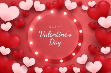 Sevgililer Günü 'nüz kutlu olsun. Kırmızı ve pembe renkli arka plan kalpleri ve elementler.