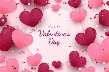 Sevgililer Günü 'nüz kutlu olsun. Kırmızı ve pembe renkli arka plan kalpleri ve elementler.