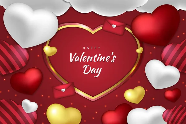 Щасливий День Святого Валентина Фон Серця Елемент Червоним Золотим Білим — стоковий вектор