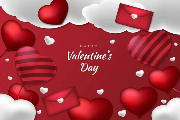 Joyeux Fond Saint Valentin Coeurs Ballon Élément Couleur Rouge Rose — Image vectorielle