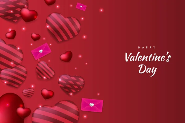 Feliz Dia Dos Namorados Corações Fundo Elemento Com Cor Vermelha — Vetor de Stock