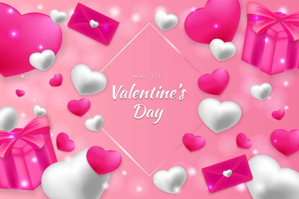 Happy Valentine Day Background Hearts Element Pink Color - Stok Vektor