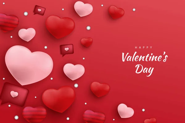 Feliz Dia Dos Namorados Corações Fundo Elemento Com Cor Vermelha — Vetor de Stock