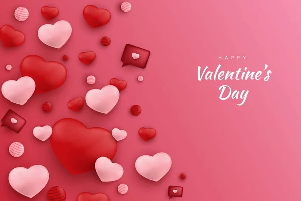 幸せなバレンタインデーの背景の心と赤とピンクの色の要素 — ストックベクタ