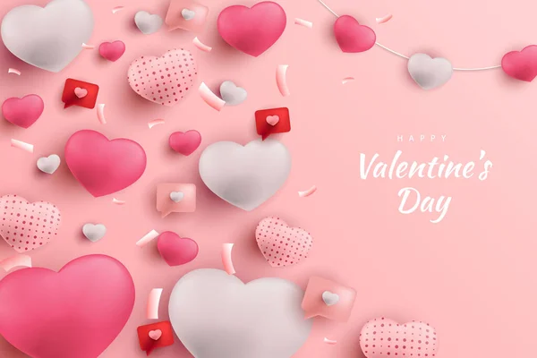 Щасливий День Святого Валентина Фон Серця Елемент Рожевим Червоним Білим — стоковий вектор