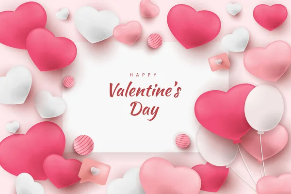 Щасливий День Святого Валентина Фон Серця Елемент Рожевим Червоним Білим — стоковий вектор