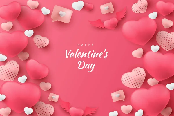 Happy Valentinstag Hintergrund Herzen Und Element Mit Rosa Und Weißer — Stockvektor