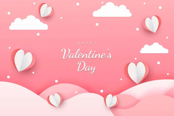 Happy Valentine Day Fond Papier Coupé Coeur Style Élément Avec — Image vectorielle