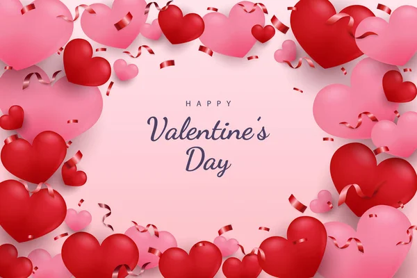 Feliz Dia Dos Namorados Corações Fundo Elemento Com Cor Vermelha —  Vetores de Stock