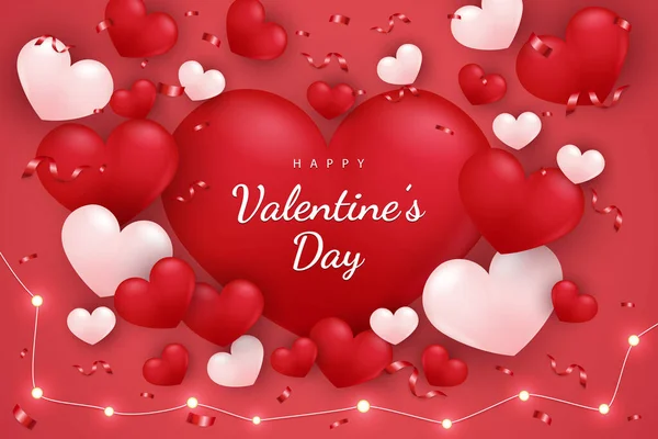 Счастливый День Валентина Фон Сердец Элемента Красным Розовым Цветом — стоковый вектор