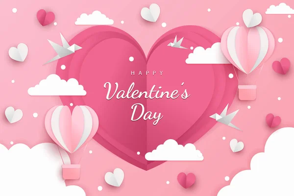 Happy Valentinstag Hintergrund Papier Geschnitten Herzen Stil Und Element Mit — Stockvektor