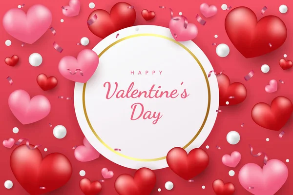 Щасливий День Святого Валентина Фон Серця Елемент Червоним Рожевим Золотим — стоковий вектор