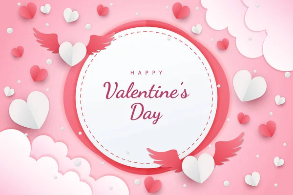 Feliz Dia Dos Namorados Papel Fundo Cortar Corações Estilo Elemento —  Vetores de Stock