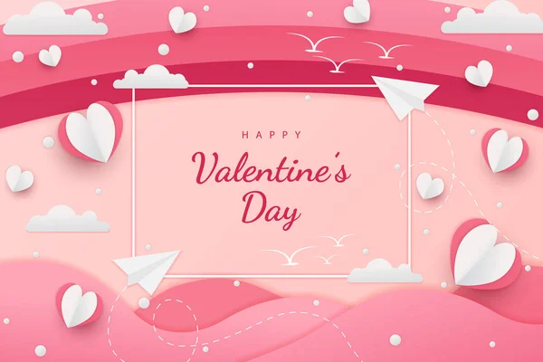 Happy Valentine Day Background Paper Cut Hearts Style Element Red — Stock Vector