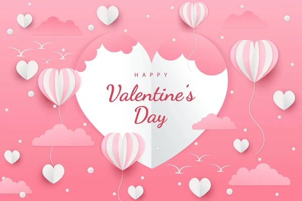 Happy Valentinstag Hintergrund Papier Geschnitten Herzen Stil Und Element Mit — Stockvektor
