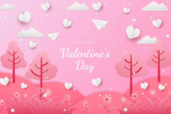 Счастливый День Валентина Фоновая Бумага Вырезать Сердца Стиль Элемент Розовым — стоковый вектор