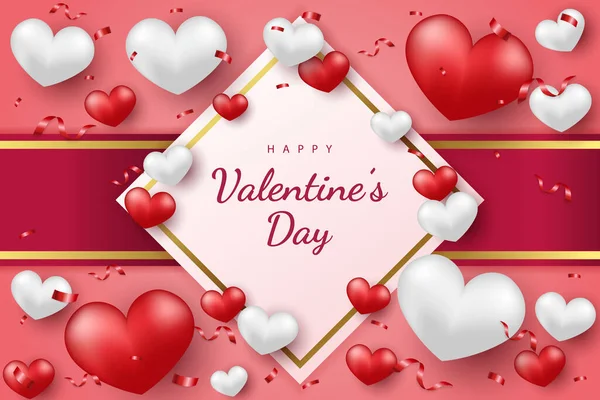 Щасливий День Святого Валентина Фон Серця Елемент Червоним Білим Золотим — стоковий вектор